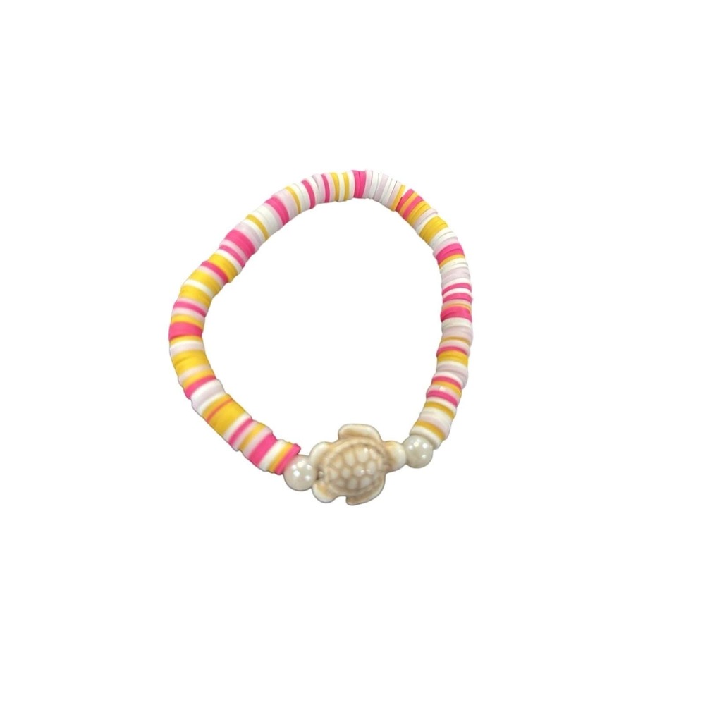 summer vibes Coral/White/pink/yellow With Sea Turtle Charm Clay Bead Bracelets